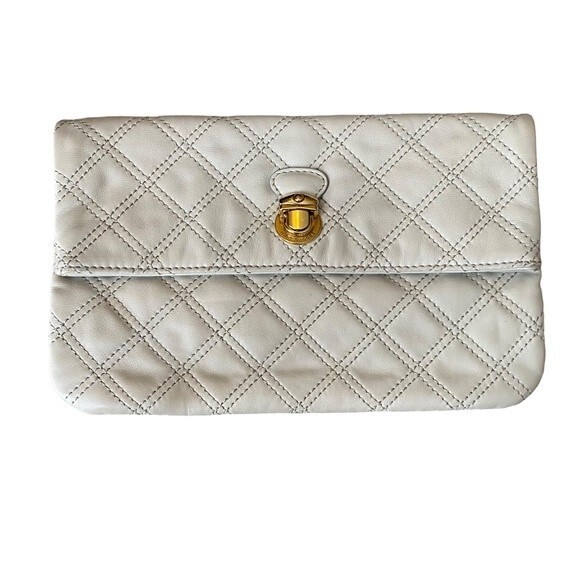 Marc Jacobs Quilted Leather Envelope Clutch Beige Cream - Picture 1 of 12